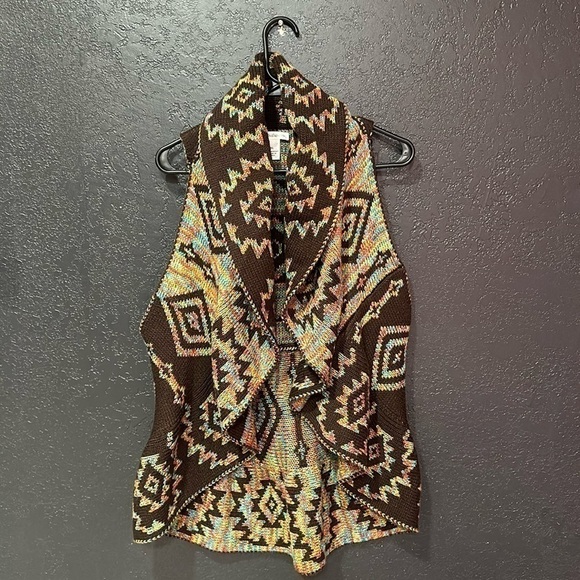 JOHN PAUL RICHARD Women’s Brown/Multicolored Aztec Knitted Sweater Vest Size XL - Picture 1 of 3